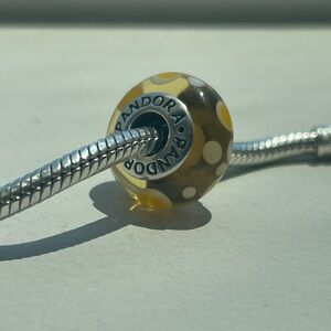 Retired Pandora Murano Glass Charm - Yellow Dots 790687
